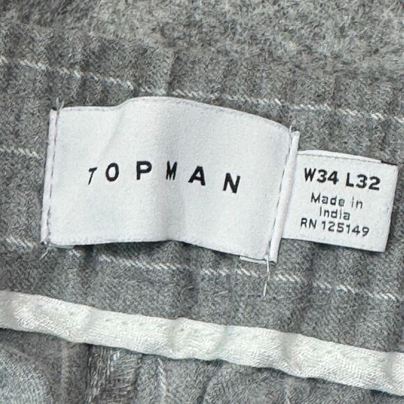 Grey and white striped straight-leg trousers with elasticated waist and drawstri - Picture 7 of 9